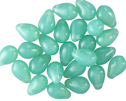 Czech Glass Turquoise Green Opal Teardrop 6x9mm