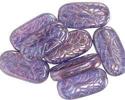 Czech Glass Bronzed Sapphire Pressed Flower Oval 25x12mm