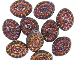 Czech Glass Matte Jet w/ Metallic Rainbow Mystic Eye 14x11mm