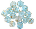 Czech Glass Aqua Ice w/ Antique Gold Flecks Chandelier Cut 8mm