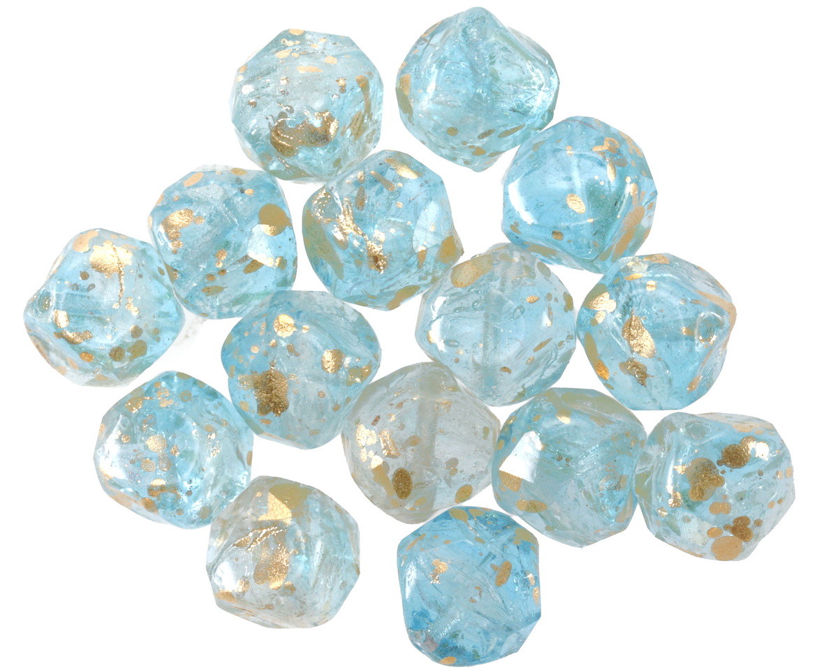 Czech Glass Aqua Ice w/ Antique Gold Flecks Chandelier Cut 8mm