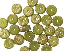 Czech Glass Textured Peridot w/ Gold Wash Heishi 4x8mm