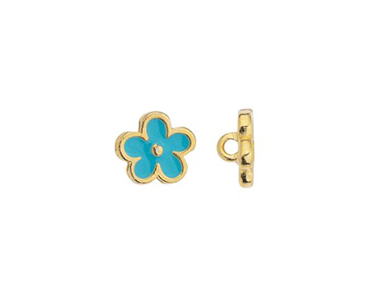24K Gold (plated) Turquoise Enamel Daisy Button 10mm