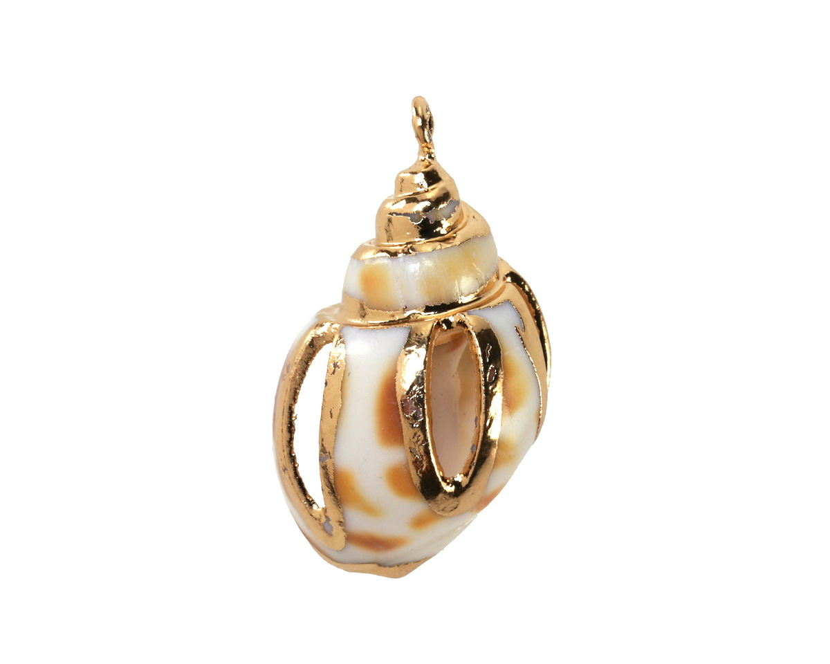 Babylonia Turbo Shell Openwork Pendant w/ Gold Finish 14-17x23-29mm