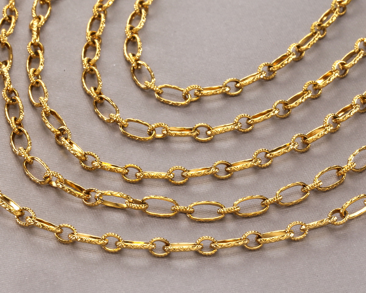 Waterproof 18K Gold PVD Plated Stainless Steel 1:1 Textured Cable Chain, 25ft Spool