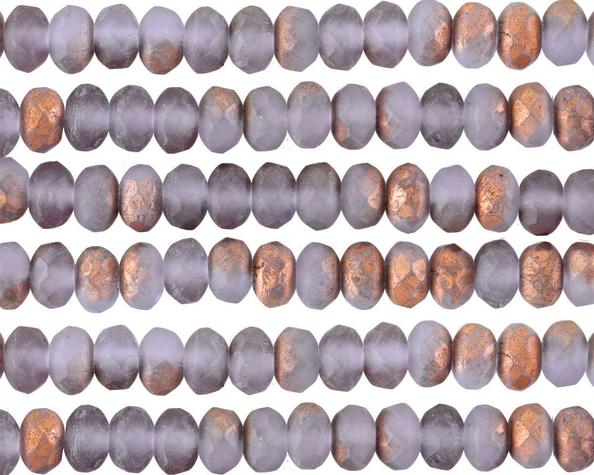 Czech Glass Matte Tanzanite w/ Copper Fire Polished Rondelle 3x5mm