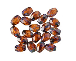 Czech Glass Dark Topaz Picasso Fire Polished Rice 7x5mm