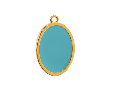 24K Gold (Plated) Aqua Enamel Oval Focal 16x25mm