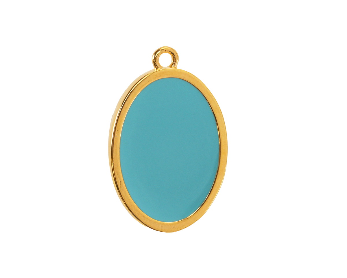 24K Gold (Plated) Aqua Enamel Oval Focal 16x25mm