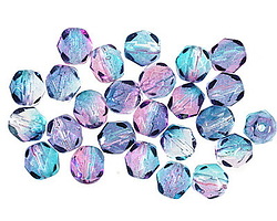 Czech Glass Dual Coated Pink/Blue Fire Polished Round 6mm