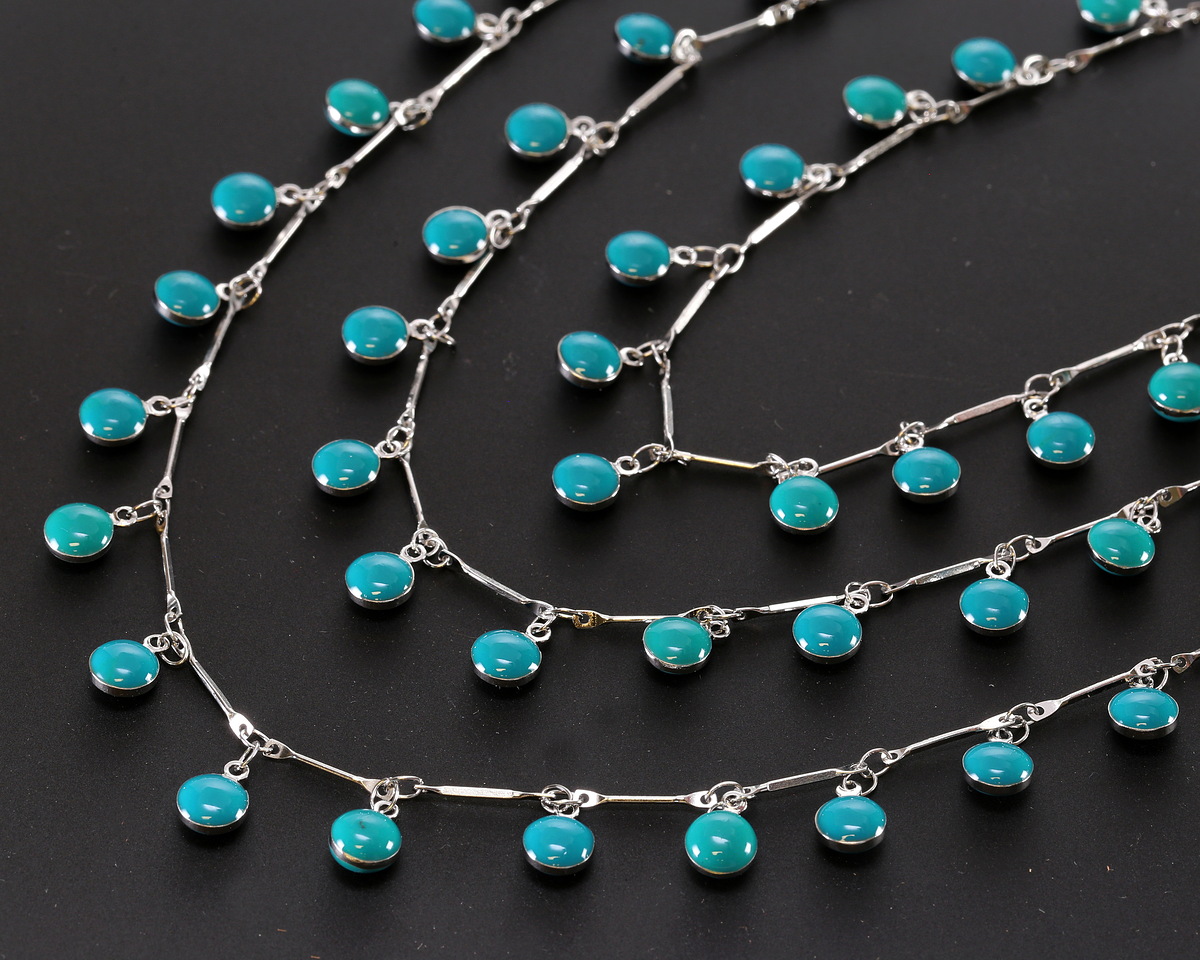Zola Elements Silver Finish Bar Chain w/ Enamel Turquoise Coin Charm