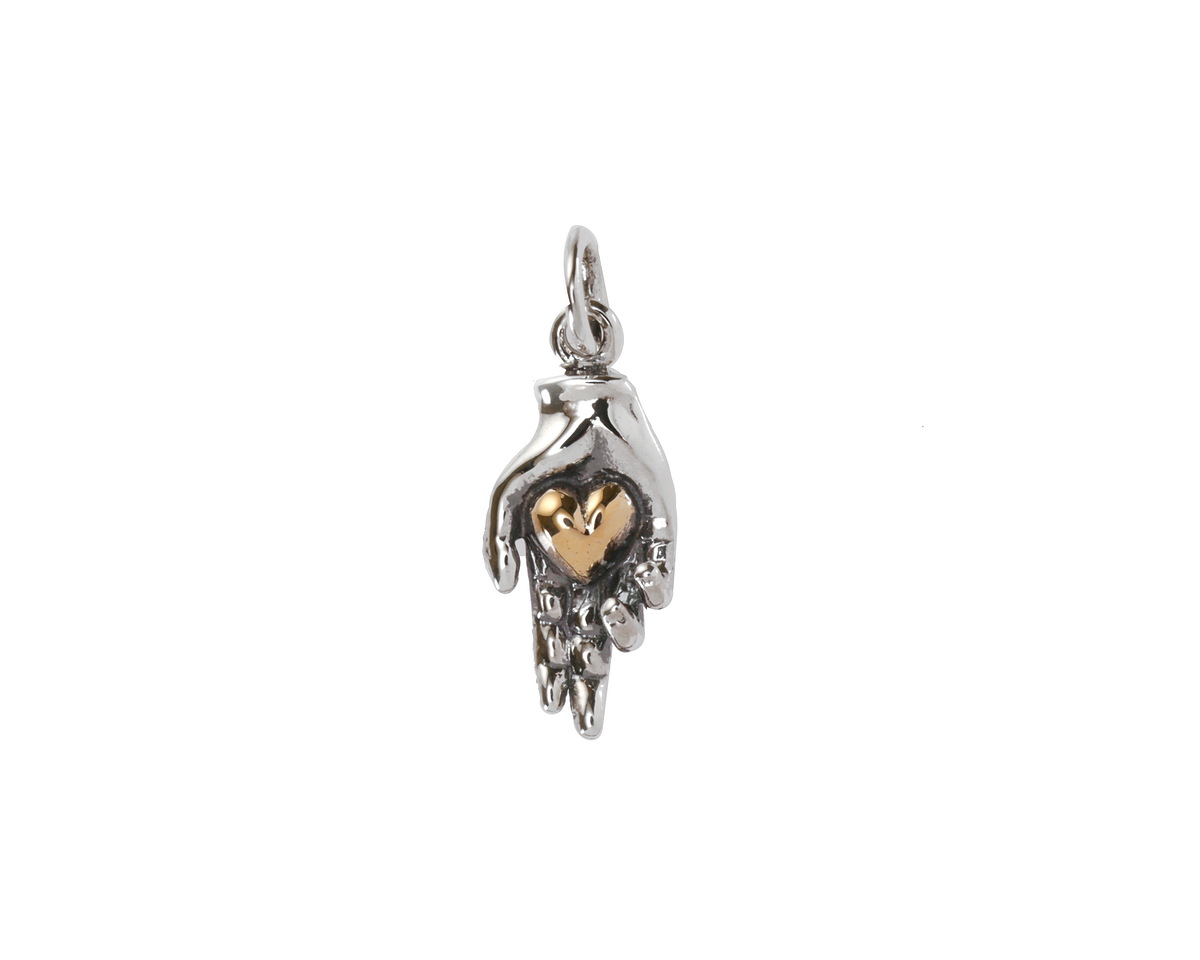 Nina Designs Sterling Silver Hand Holding Bronze Heart Charm 7x20mm