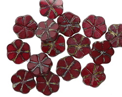 Czech Glass Garnet Picasso 6 Petal Daisy 9mm