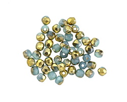 Czech Glass Blue Opal w/ Gold Fire Polished Round 3mm