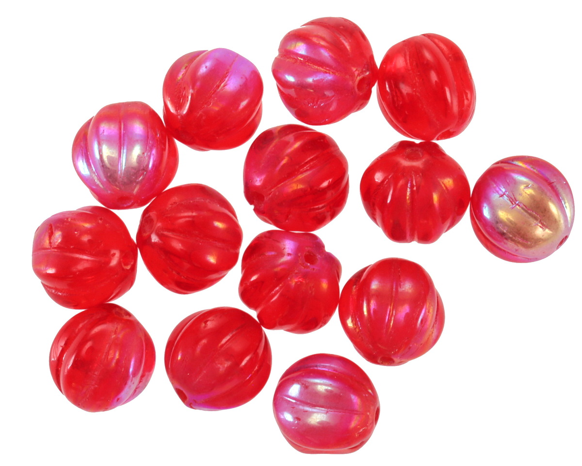 Czech Glass Ruby Red AB Melon Round 8mm