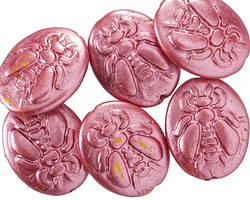 Czech Glass Metallic Pink on Yellow Bee Oval 22x18mm
