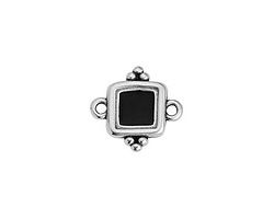 Antique Silver (plated) Jet Enamel Beaded Square Focal Link 15x14.5mm