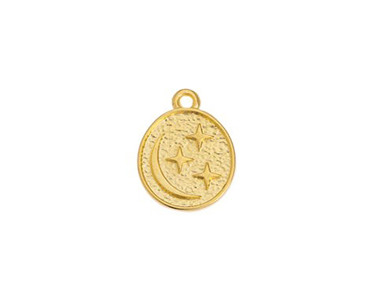 24K Gold (plated) Crescent Moon & Stars Oval Focal 12x16mm