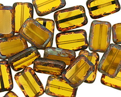 Czech Glass Fire Opal Picasso Rectangle 12x8mm