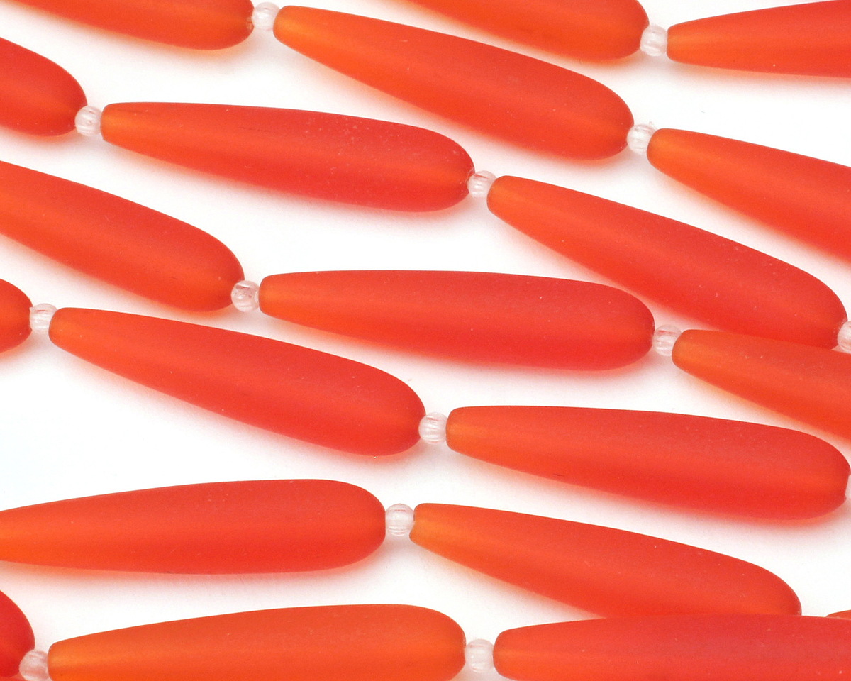 Tangerine Beach-Style Glass Teardrop Strand 37x8mm