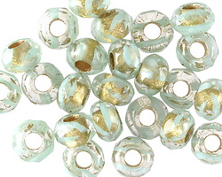 Czech Glass Sweet Mint & Crystal Gold Lined Large Hole Fire Polished Rondelle 6x9mm