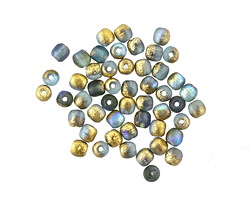 Czech Glass Montana Blue AB w/ Gold Textured Druk 3mm