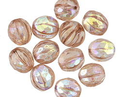 Czech Glass Champagne Crystal AB w/ Rose Gold Faceted Melon Round 10mm