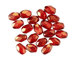Czech Glass Ruby Red w/ Gold Luster Fire Polished Rice 7x5mm