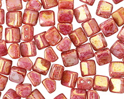 CzechMates Glass Opaque Topaz/Pink Luster 2-Hole Roof Bead 6mm