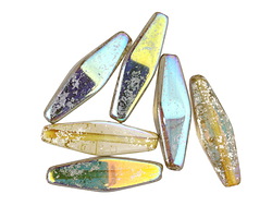 Czech Glass Light Topaz AB w/ Silver Flecks Rhombus 20x8mm