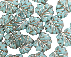 Czech Glass Island Blue w/ Platinum Leaf 10x13mm