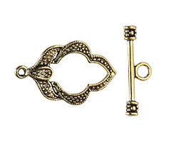 Antique Gold Finish Lotus Toggle Clasp 17x26mm, 24mm Bar
