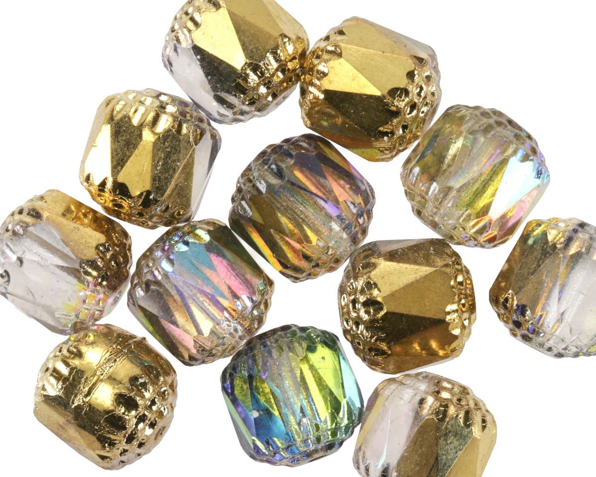 Czech Glass Crystal AB w/ Gold Finish Lantern 10mm