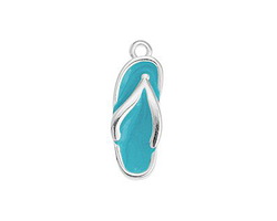 Antique Silver (plated) Aqua Enamel Sandal Focal 9x20mm