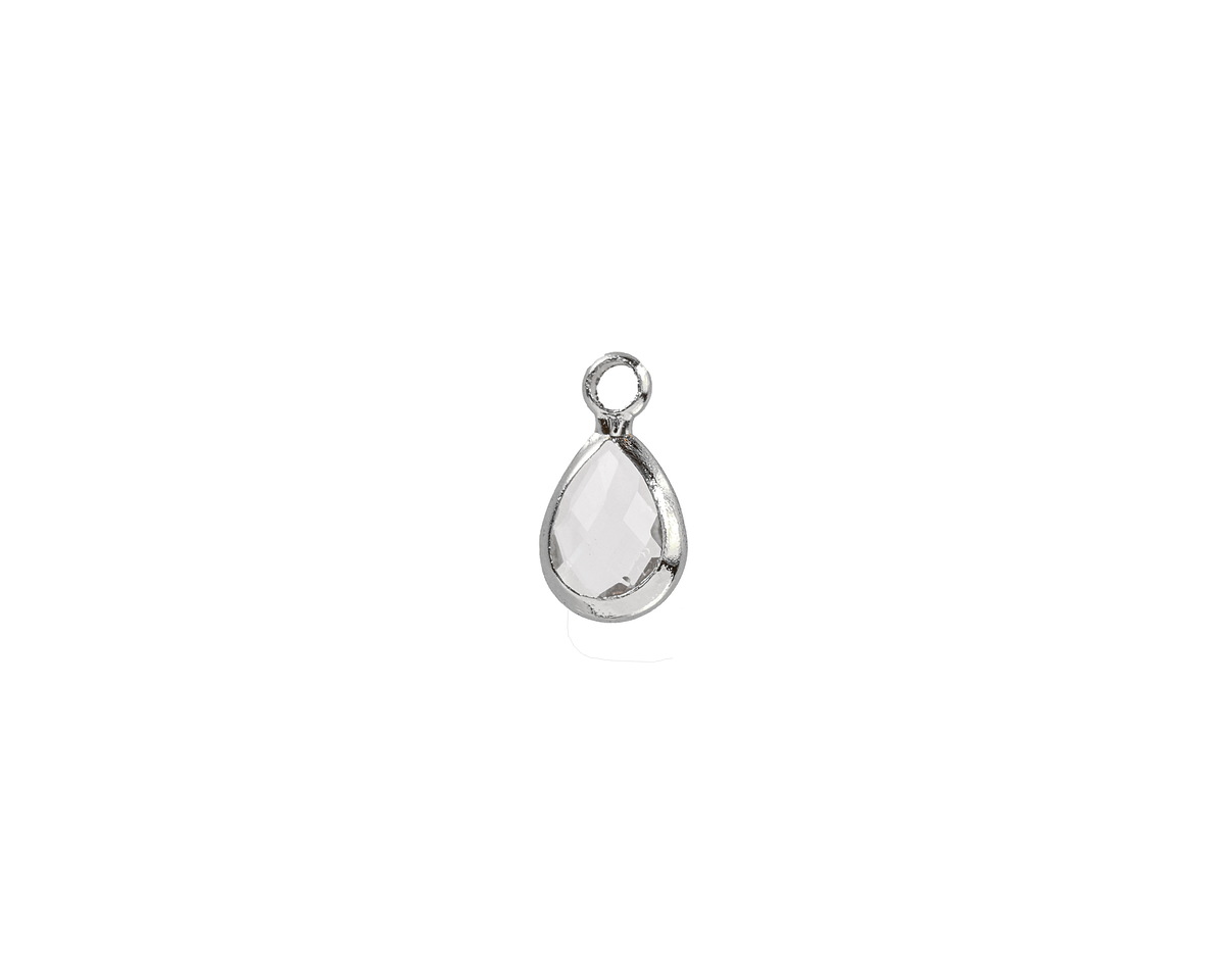 Clear Crystal Teardrop in Silver Finish Bezel 6.5x11.8mm