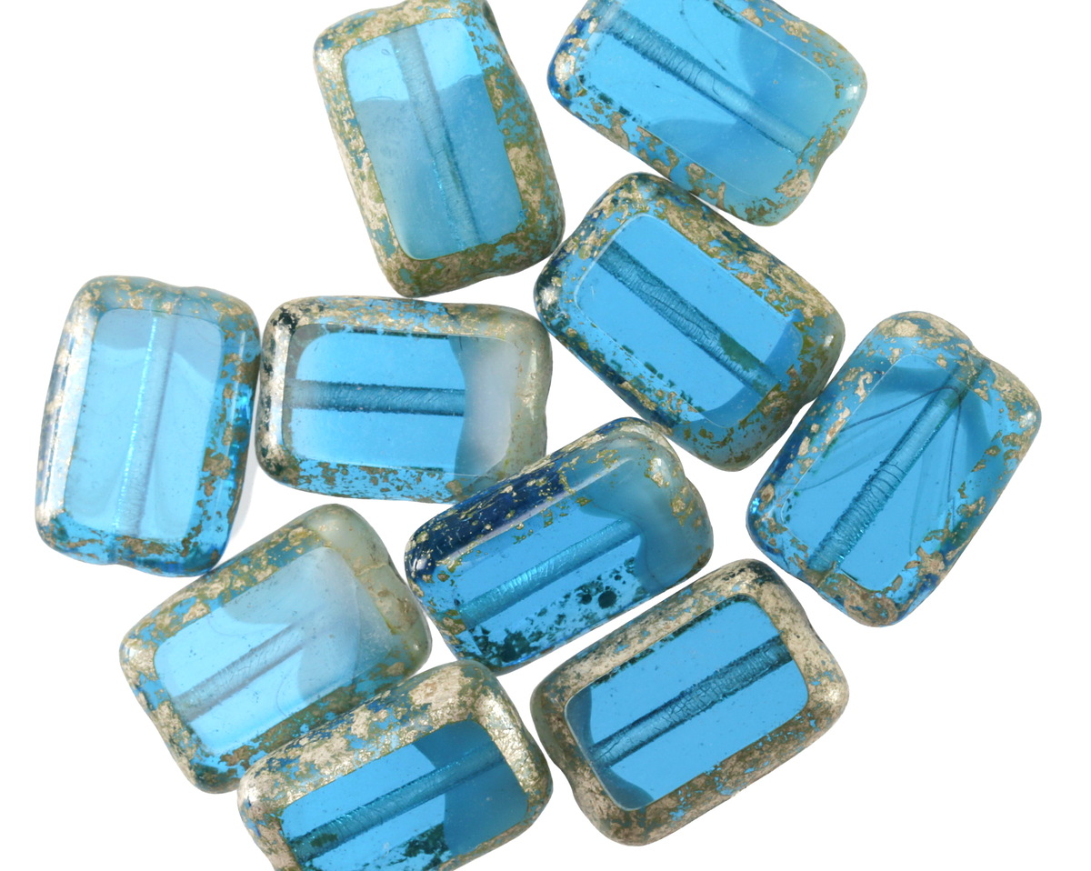 Czech Glass Coastal Waters Rectangle 12x8mm