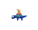 18k Gold (plated) Blue Enamel Cute Spinosaurus Dinosaur Focal 18.8x13mm