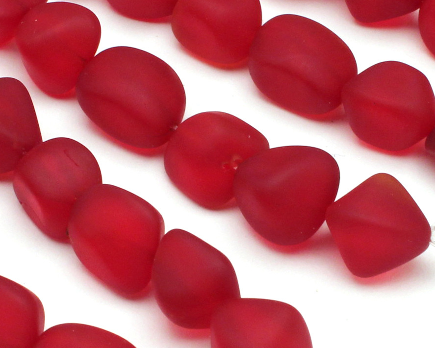 Cherry Red Beach-Style Glass Glass Small Nugget 11-17x10-13mm