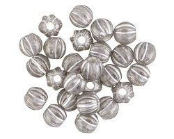 Czech Glass Black Diamond w/ Silver Wash Large Hole Melon Round 6mm