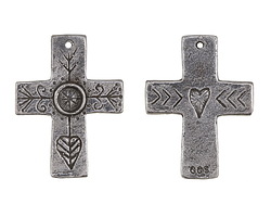Green Girl Pewter Engraved Bezel Cross 30x39mm