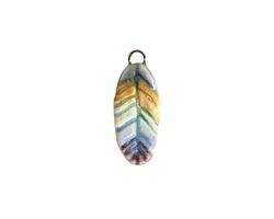 Gaea Ceramic Hand Painted Blue Stripes Small Feather Focal 10x21mm