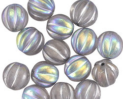 Czech Glass Crystal AB w/ Silver Wash Melon Round 10mm