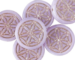 Czech Glass Thistle w/ Platinum Flower of Life Geometry Coin 19mm