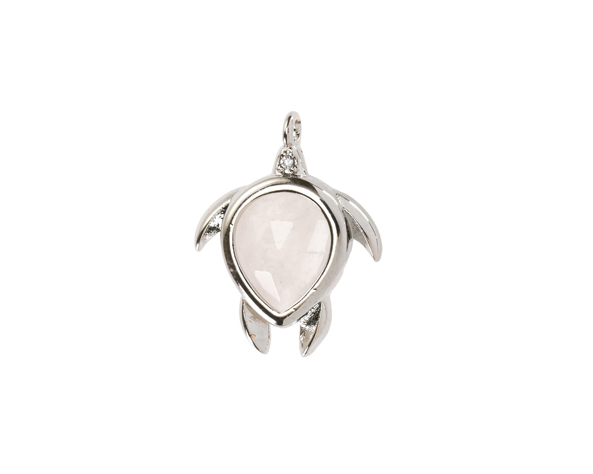 Rock Crystal Quartz w/ Silver Finish Sea Turtle Focal 15x19mm