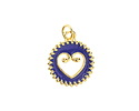 Cobalt Enamel w/ Gold Finish Open Heart in Coin Focal 15.5x18.5mm