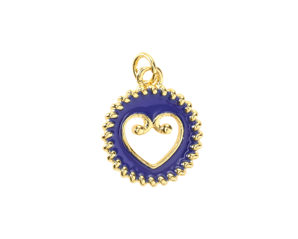 Cobalt Enamel w/ Gold Finish Open Heart in Coin Focal 15.5x18.5mm