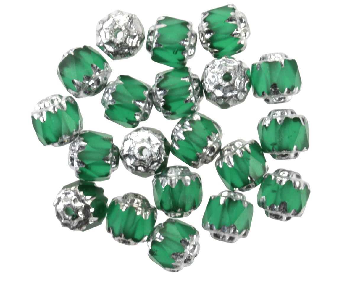 Czech Glass Emerald w/ Silver Lantern 6mm