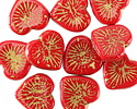 Czech Glass Pepper Red w/ Gold Starburst Heart 13x14mm