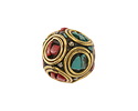 Nepalese Brass Coral & Turquoise Mosaic in Concentric Circles Round 10-11mm