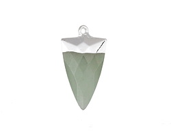 Green Aventurine Faceted Triangle Pendant w/ Silver Finish 13x24mm